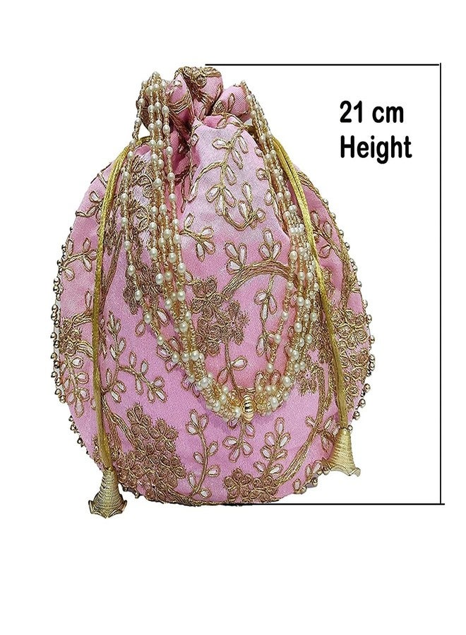 ATHZ Potli bag Baby Pink and Black Matka Designer Potli handbags for Women and Girls wedding party - Image 4